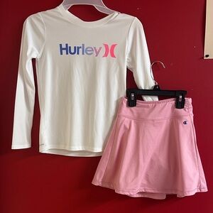 Hurley White Long Sleeve Rashguard with Pink Athletic Skort size 7/8